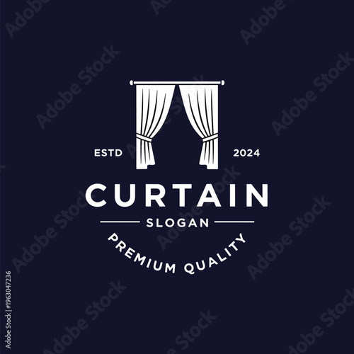 Premium Quality Curtain Business Emblem with Established Date and Slogan Vector Illustration