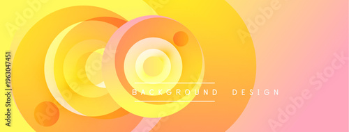 Abstract circles blend yellow, orange, pink hues. Gradient background creates dynamic visual effect. Modern design element.