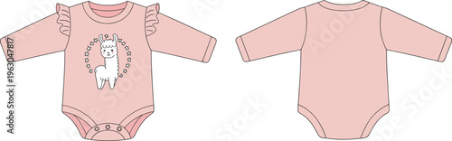 Pink baby bodysuit with cute llama print, long sleeve romper for infants, stylish newborn clothing, adorable kids apparel, soft cotton unisex outfit