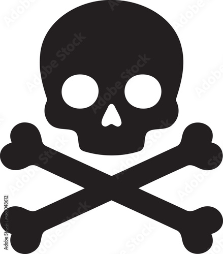 Skull and Crossbones Silhouette Vector Icon for Toxic Poison Warning Danger Alert and Death Risk Symbol for Industrial Chemical Hazard and Security Safety Sign on White Background