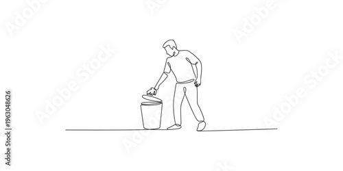 Single continuous line drawing of a man throwing paper into a wastebasket high quality professional detailed modern