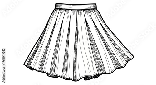 Detailed Line Art Illustration of a Pleated Skirt.