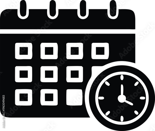 Black silhouette of a calendar with a clock representing time management