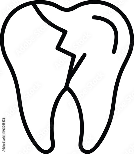 Line art illustration of a broken human molar tooth with a crack