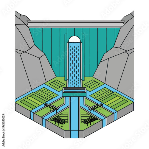 Water Fountain with Cows Drinking Water.