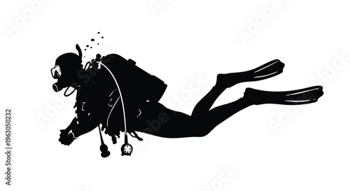 Black silhouette of scuba diver