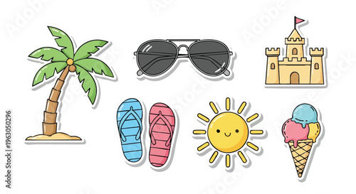 Fun summer beach vacation icons