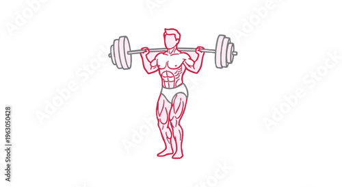 Muscular man lifting heavy barbell