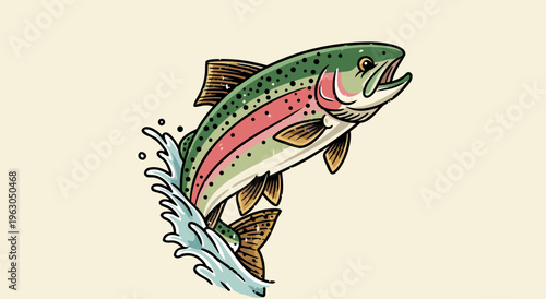 Vibrant Jumping Rainbow Trout Illustration A dynamic vector art capturing the spirit of freshwater fishing and aquatic wildlife
