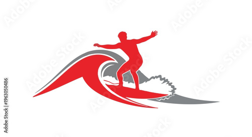 Surfer riding big ocean wave