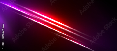 Abstract background features vibrant lines, gradients. Purple, red hues dominate dark space. Dynamic energy radiates from bright streaks.