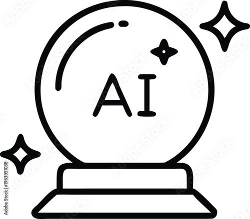 A simple black and white line drawing of a crystal ball with ai