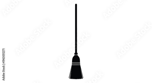 A simple black silhouette of a classic witch s broom silhouette