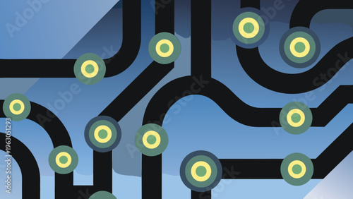Abstract representation of a network with connecting nodes and pathways