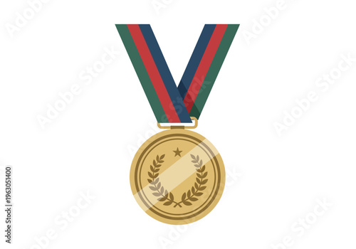 Gold medal with a tricolor ribbon hangs against a white background
