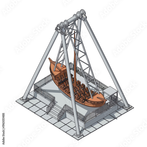 3D Rendering of Pirate Ship Amusement Ride.