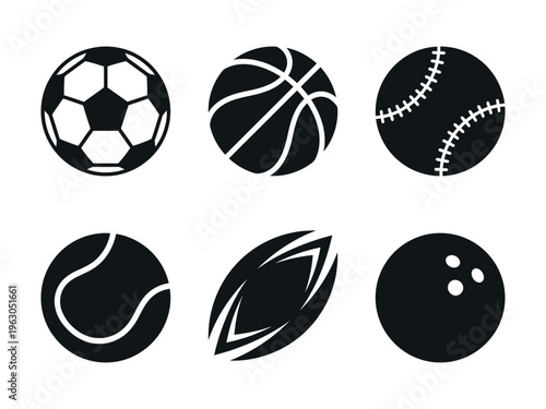 Collection of sport balls icons with tennis ball with rugby ball with bowling ball with team sport with individual sport with white background with flat design with sports equipment