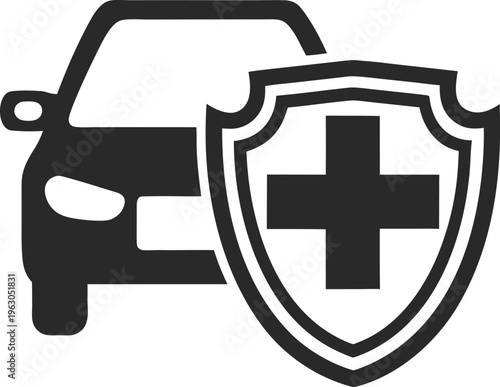 Car insurance protection symbol a vehicle with a shield and medical cross