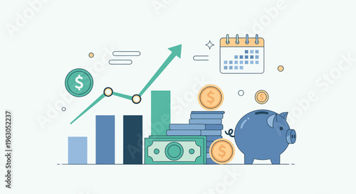 Financial Growth and Savings Illustration with Piggy Bank.