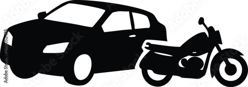 Black silhouette of a car and motorcycle side by side on white background