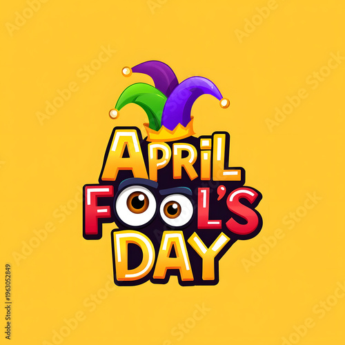 Colorful april fools day illustration with jester hat and eye