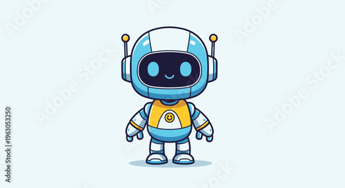 Cartoon Robot Character with Helmet and Antennae.