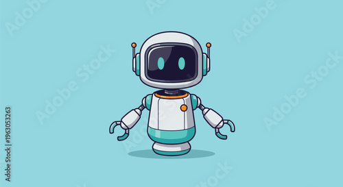 Cartoon Robot Illustration with Teal Accents.