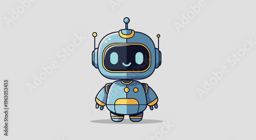 Cute Cartoon Robot Illustration with Details.