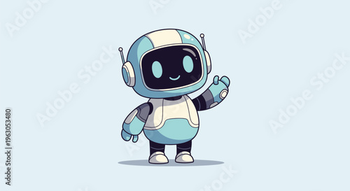 Cartoon Robot Character Waving Hand Gesture.