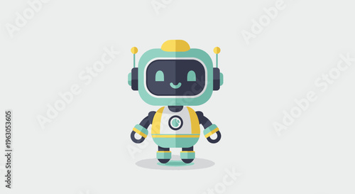 Cartoon Robot Character with Headphones Illustration 4.