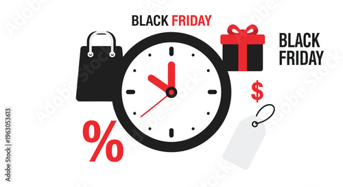 Black Friday Sale Clock Shopping Bag Gift.
