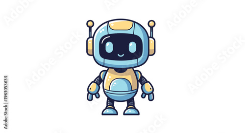 Cartoon Robot Character with Blue and Yellow Design.