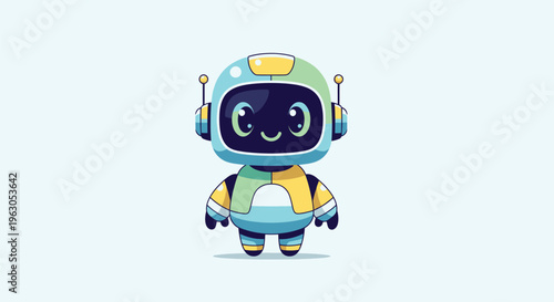 Cartoon Robot Character with Headphones Illustration 1.
