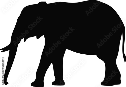 Elephant silhouette, wildlife symbol, African animal, majestic creature, safari design, nature conservation, cultural icon, black outline, large mammal, exotic figure