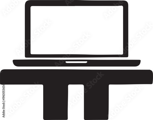 Minimalist Vector Icon of Laptop on Desk for Modern Workspace Concepts