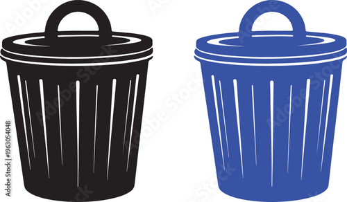 A black trash can with a handle on top