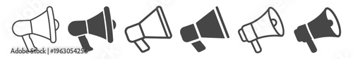 Megaphone announcement advertising communication outline set icon on transparent background