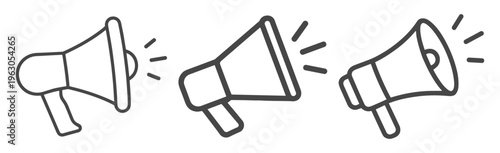 Megaphone announcement advertising communication outline set icon on transparent background