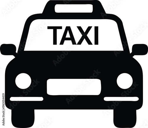 Simple black silhouette of a taxi cab with a rooftop sign