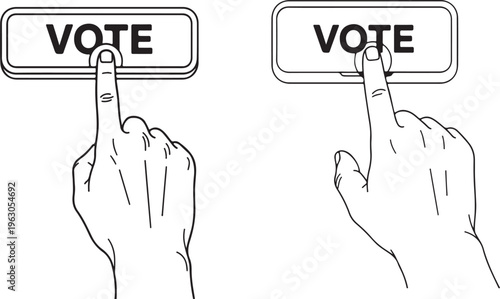 A hand pressing a vote button to cast a ballot