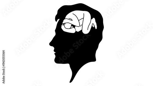 fear in the head, a symbol of phobia, black isolated silhouette