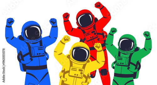 Diverse Astronaut Team Celebrating Victory in Space Exploration