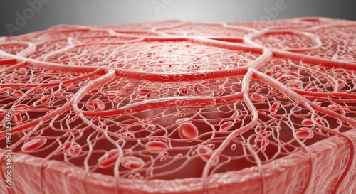 Blood vessels and capillaries network.