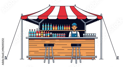 Outdoor Bar Stand with Bartender Serving Drinks, Summer Event