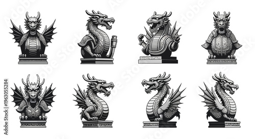 Pixel Art Dragon Busts Collection: Fantasy Creatures, Vintage Game Style