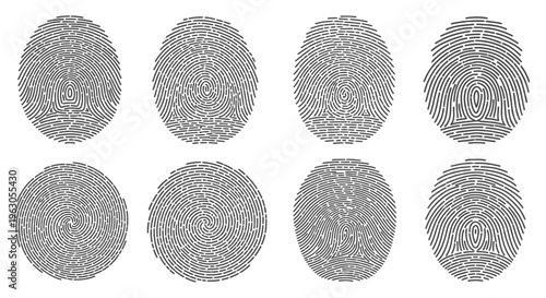 Set of Fingerprint Icons, Abstract Patterns, Identification and Security Concepts