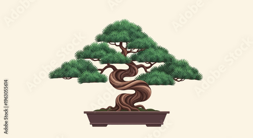 Twisted Bonsai Tree in Pot - Pixel Art Style