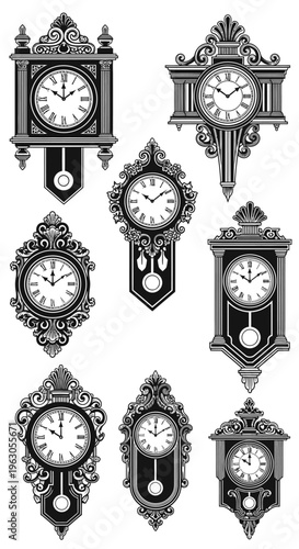 Vintage Clock Collection: Ornate Wall Clocks with Pendulums, Retro Timepieces