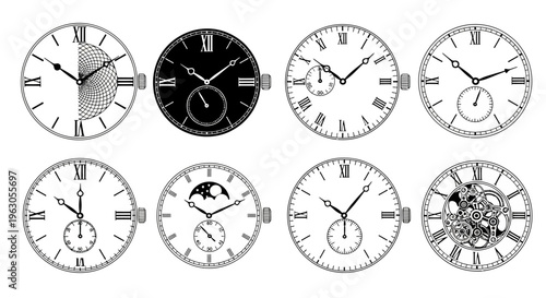 Vintage Watch Dials Collection: Retro Timepieces with Roman Numerals and Complications