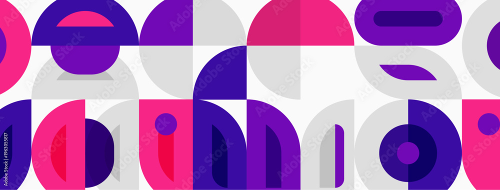 Fototapeta premium Geometric pattern. Repeating shapes, pink, purple, gray colors create modern design. Minimalist aesthetic, flat illustration.